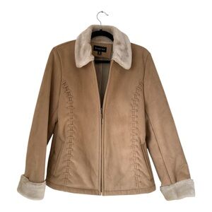 Y2K Braetan Coat Women's Faux Suede Fur Lined Pockets Tan Zip Penny‎ Lane Sz M